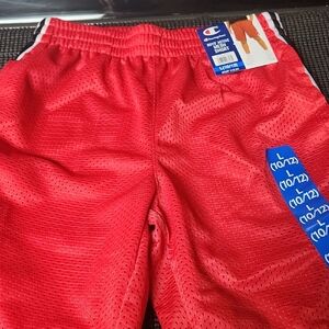 Champion Red Mesh Athletic Shorts with Side Stripe